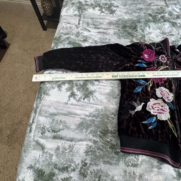 Johnny Was Black Bomber Jacket with Floral Embroidery - Picture 9 of 16